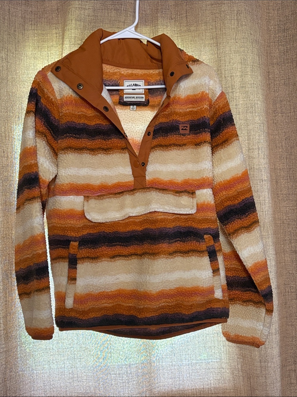 Billabong Orange Striped Sherpa Pullover Sweater